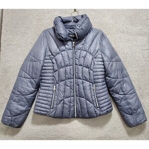 Guess Puffer Jacket Womens Large Gray Packable Ski Travel Streetwear Modern Prep